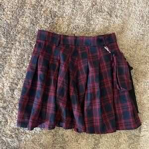 Red Blue Plaid Pleated Skirt Attached Purse Punk Rock Womans sz Small